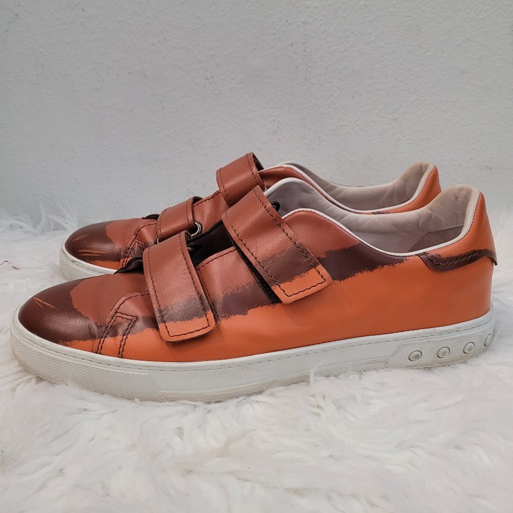 Tod's Men's Orange Printed Leather Double Strap Low Top Sneaker Mens Size 9 - Picture 3 of 11